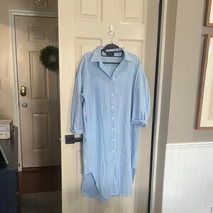 Private label  Light Blue Long-Sleeve Button-Down Shirt Dress